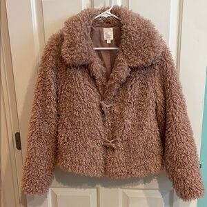 LC Lauren Conrad Blush Faux Fur Jacket